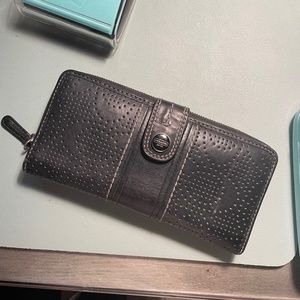 Black Coach Leather Zip Wallet